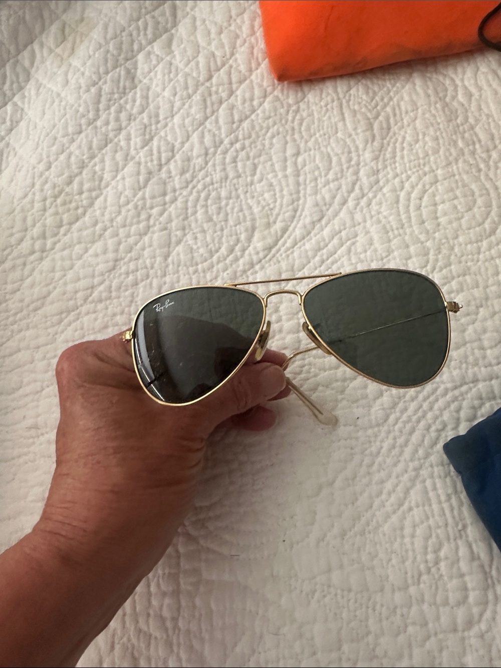 Ray-Ban Gold Junior Aviator Sunglasses with Dark Green Lenses